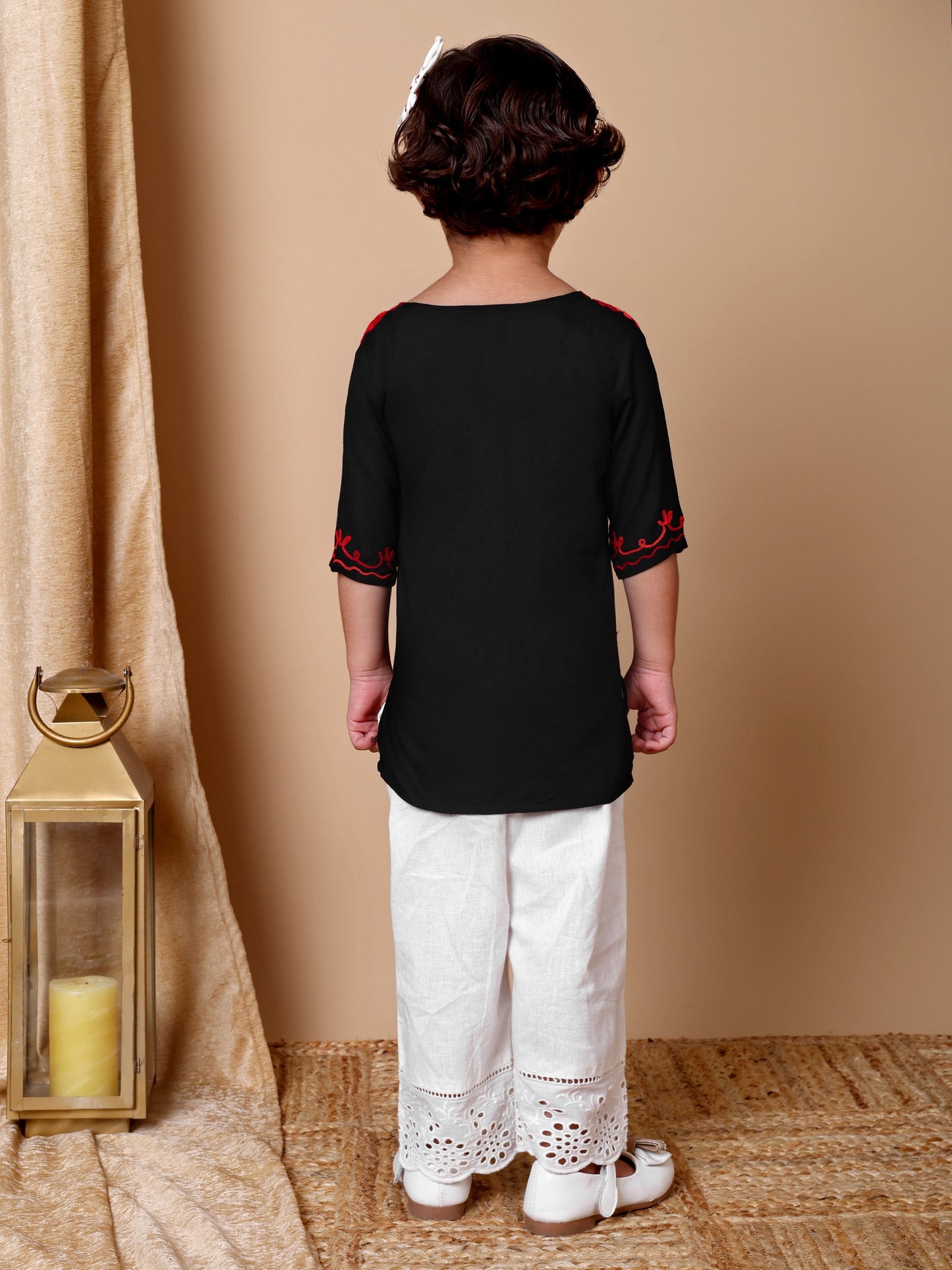 Black-Red Kashida Embroidered Kurta