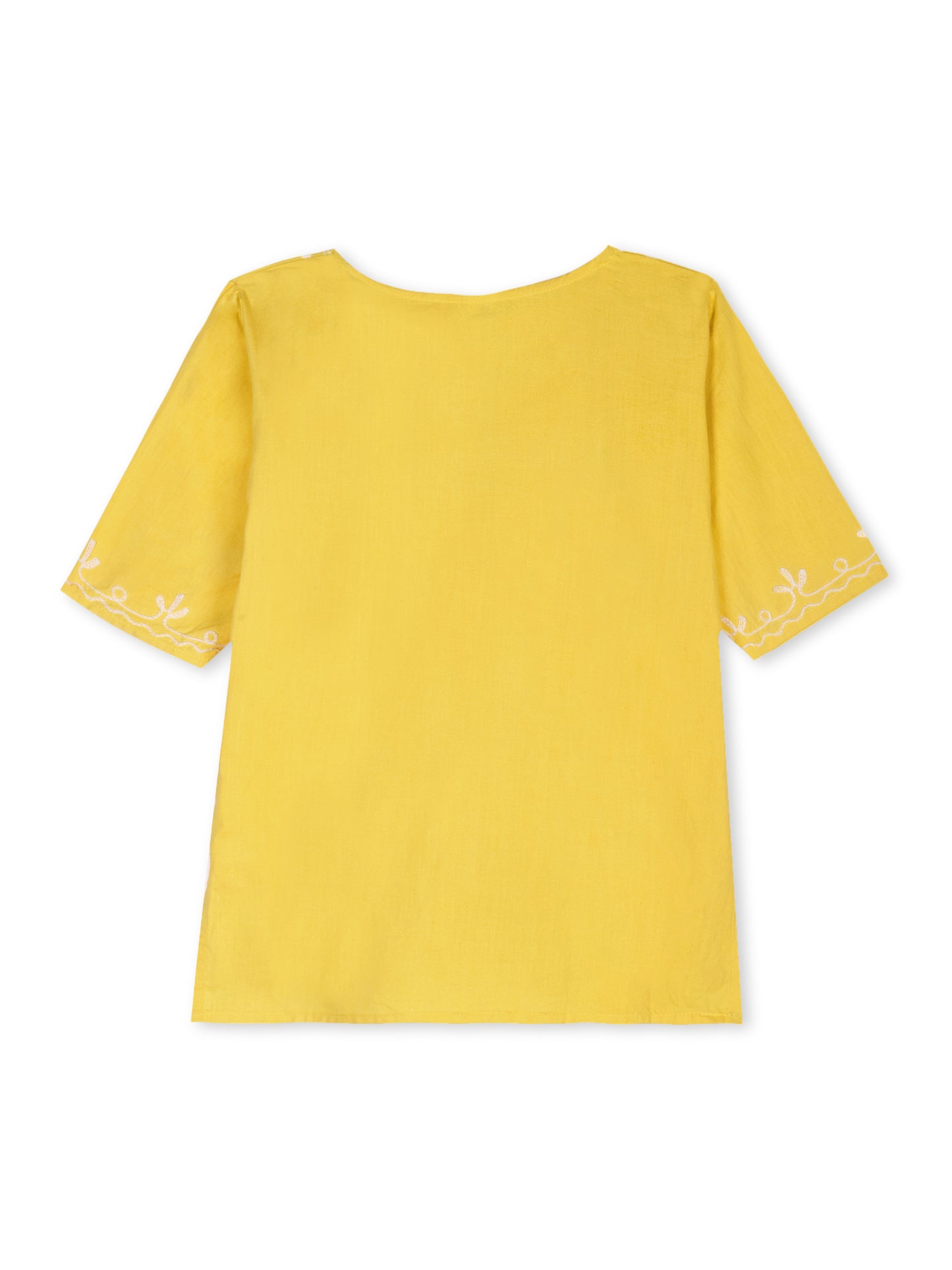 Yellow-White Kashida Embroidered Kurta