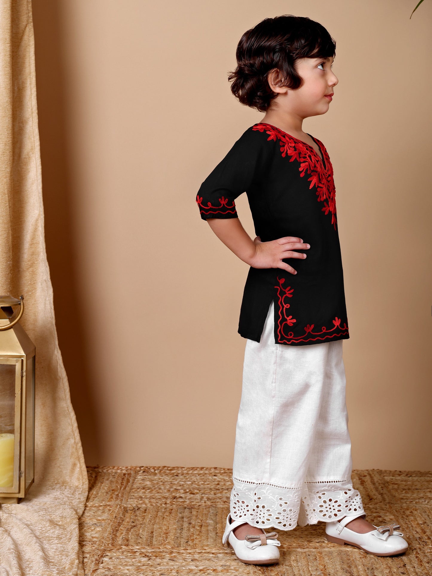 Black-Red Kashida Embroidered Kurta