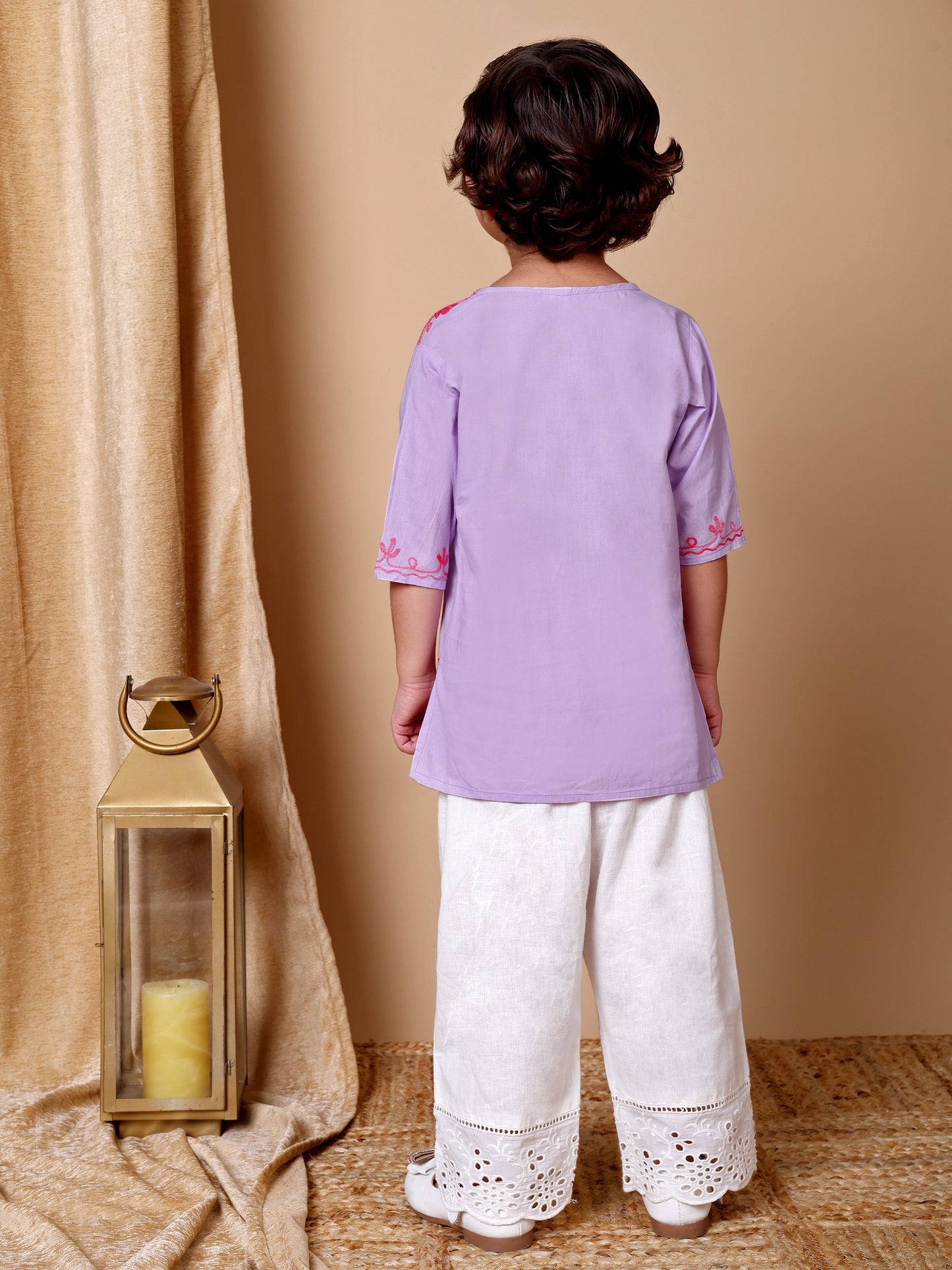 Purple-Pink Kashida Embroidered Kurta