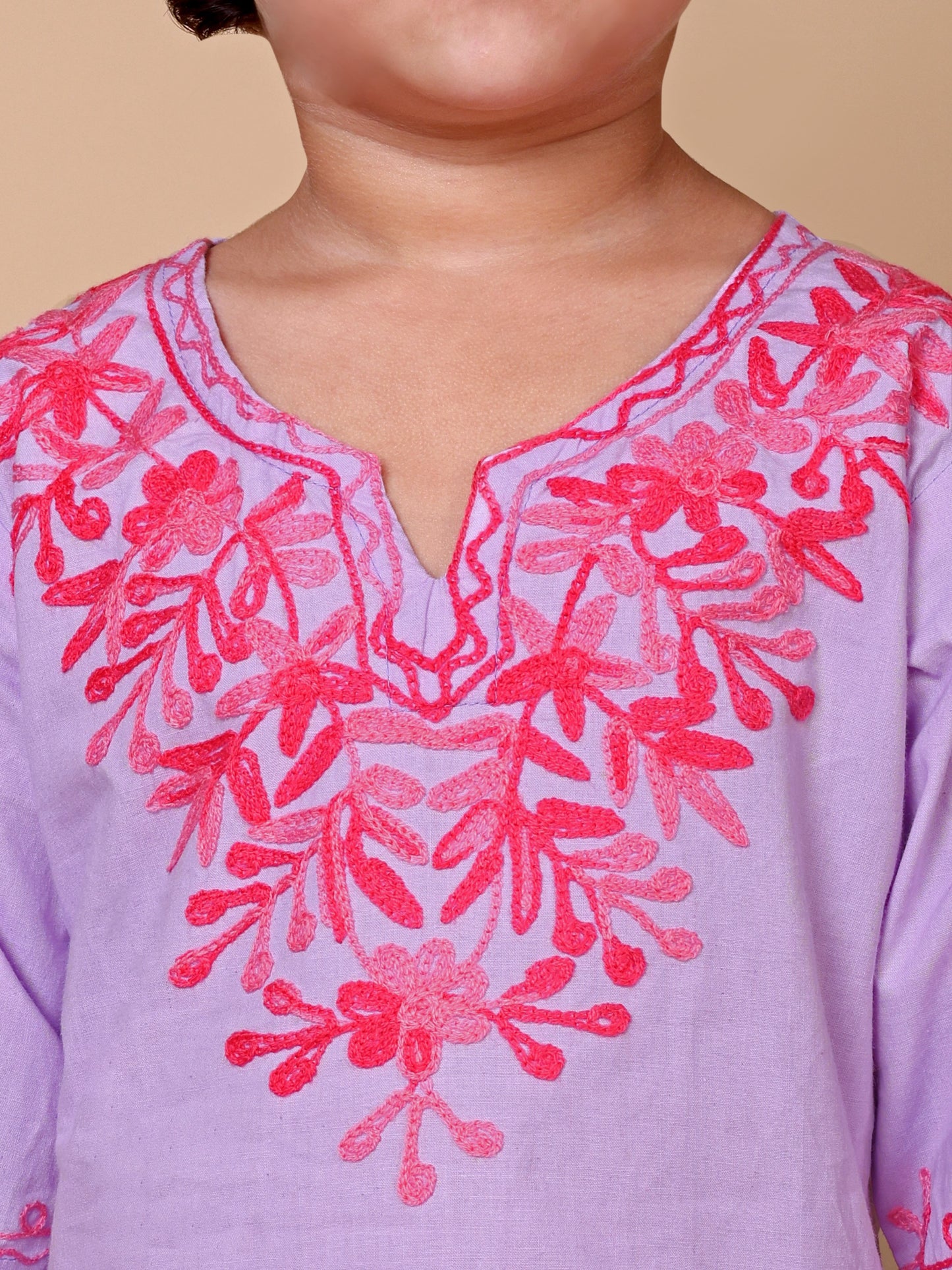 Purple-Pink Kashida Embroidered Kurta