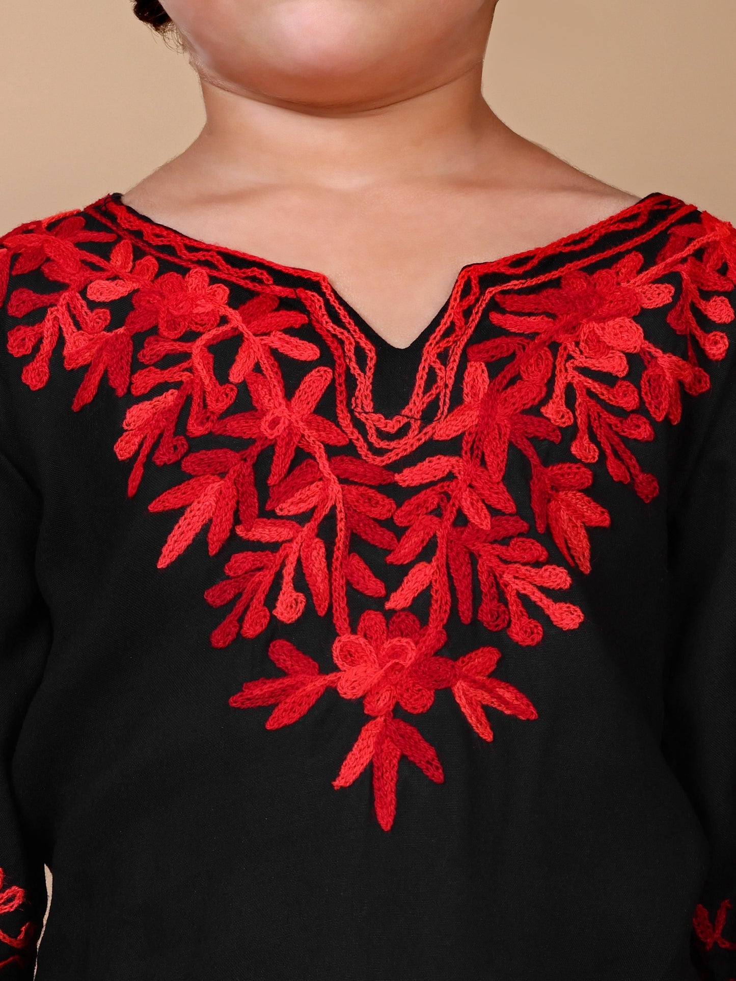Black-Red Kashida Embroidered Kurta