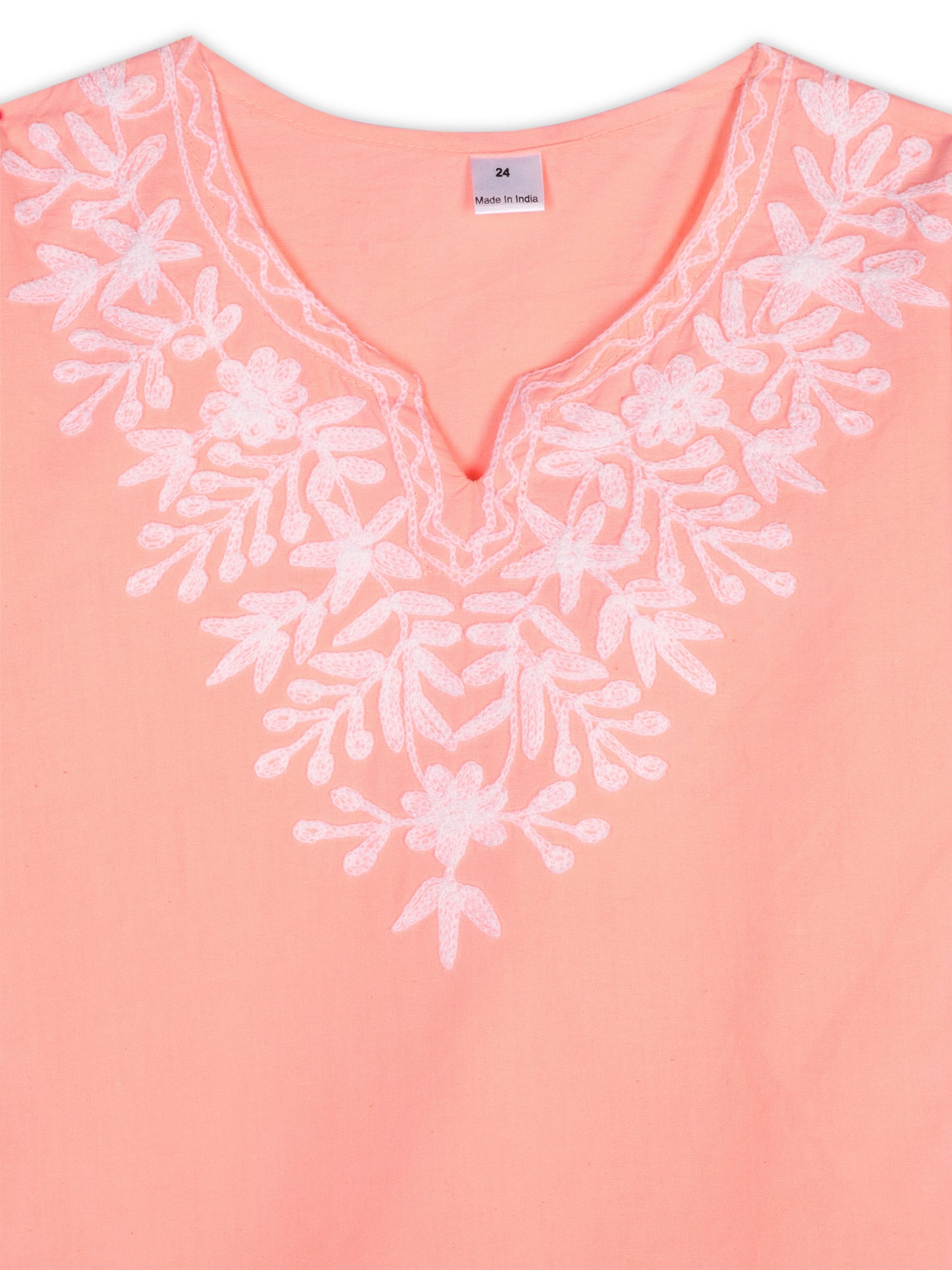 Peach-White Kashida Embroidered Kurta