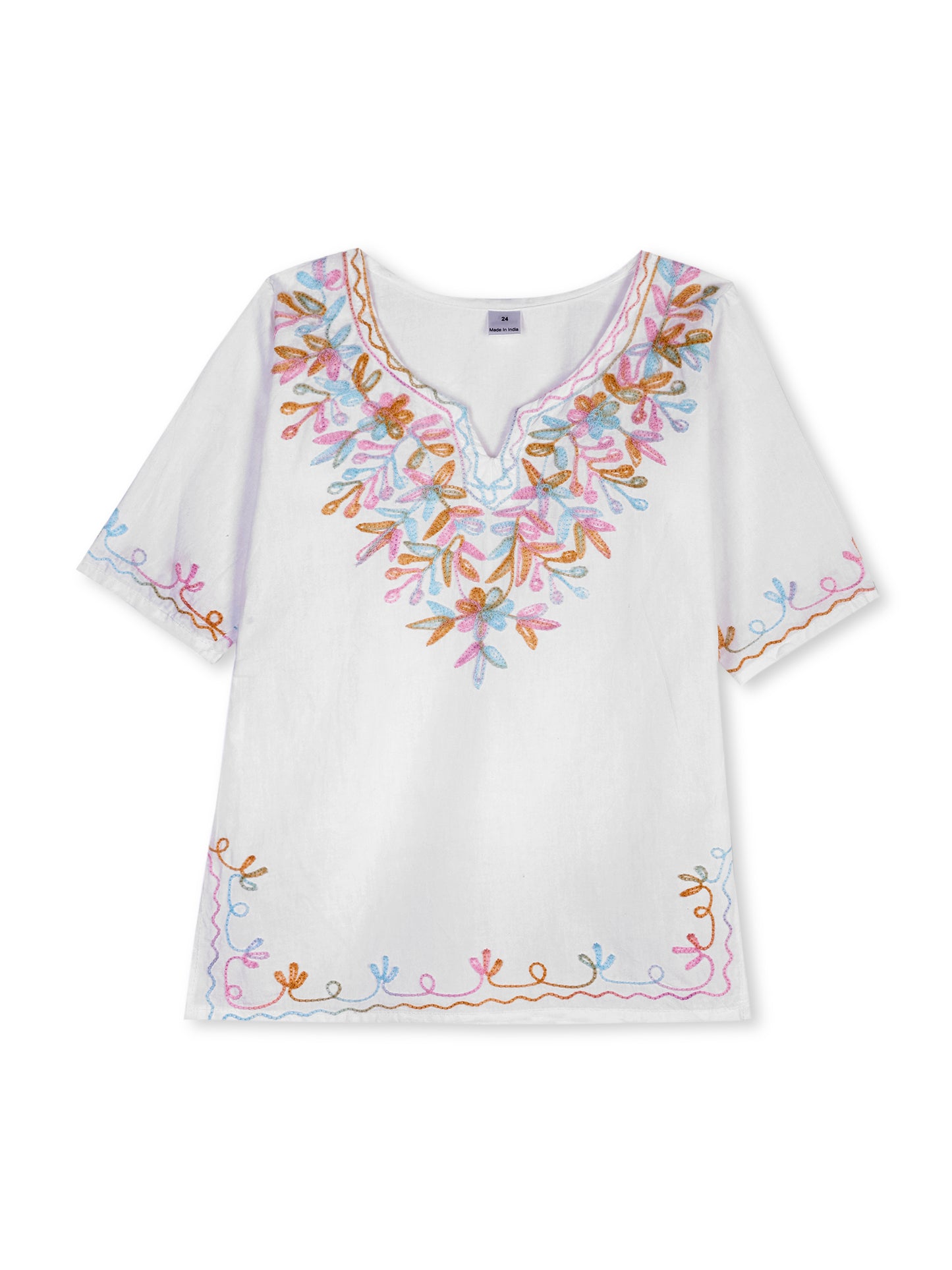 White Kashida Embroidered Kurta